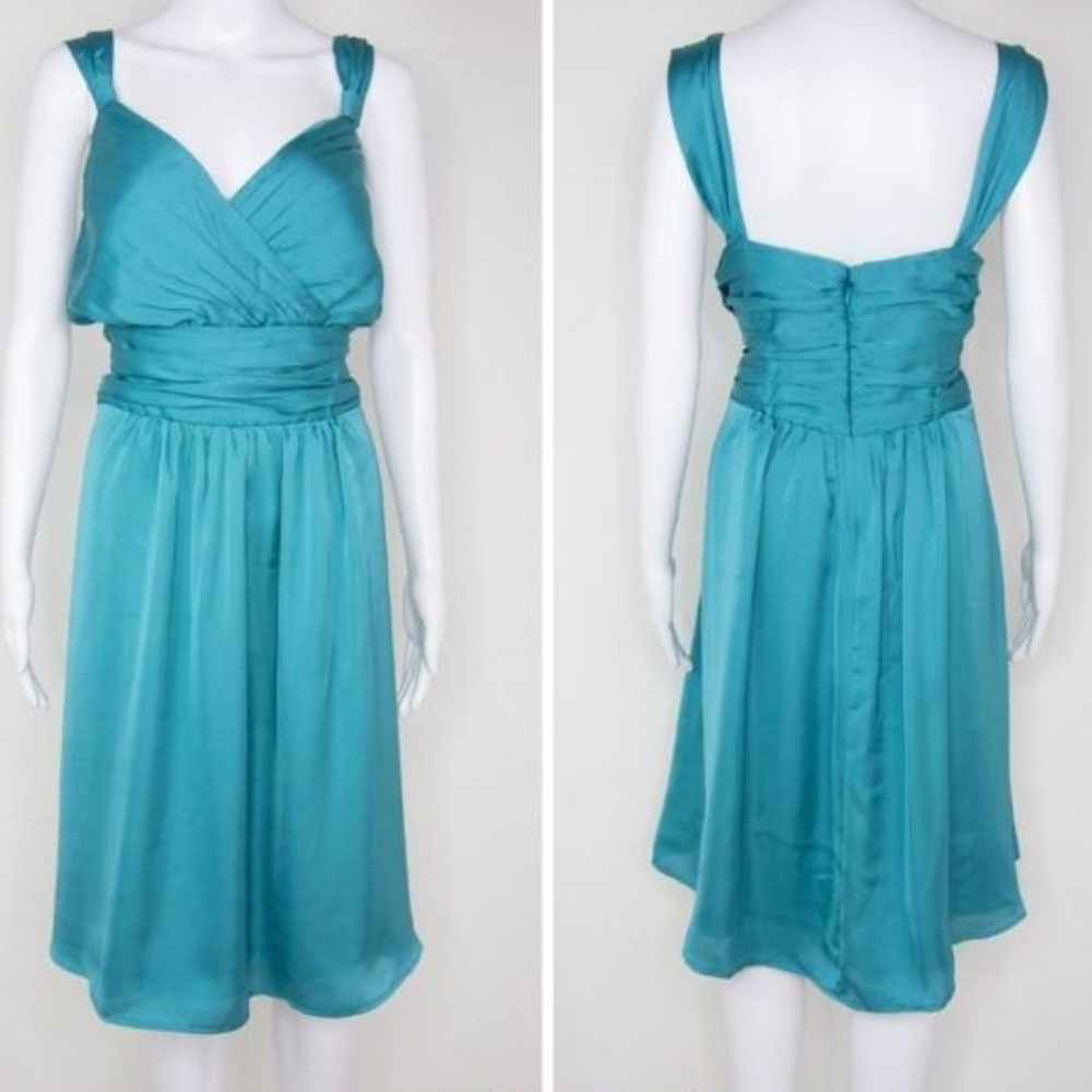 Teal Satin V-Neck Sleeveless Cocktail Dress